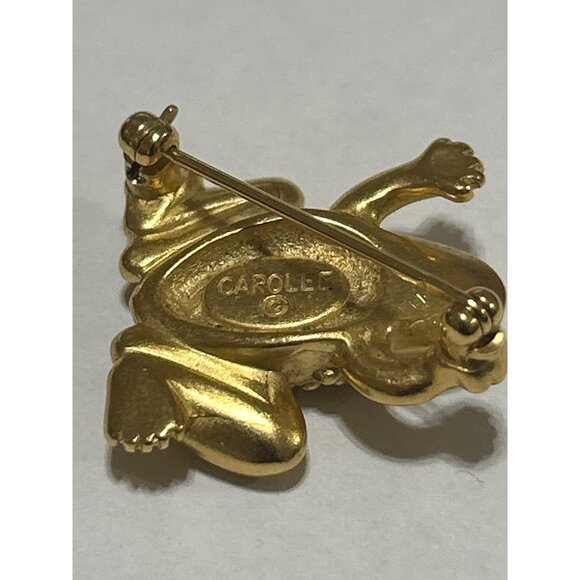 Carolee Vintage Gold-Plated Frog Brooch With Green Enamel Eyes - Picture 4 of 6